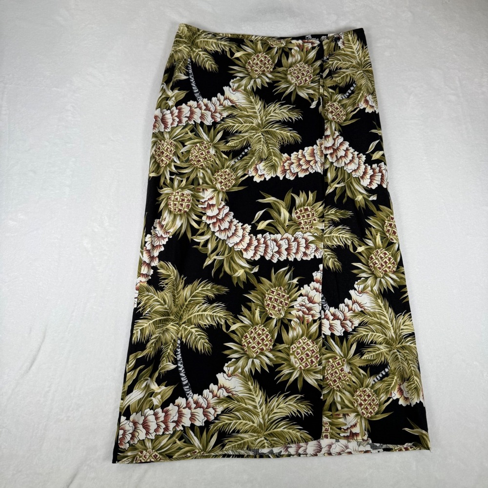Hilo Hattie Maxi Skirt Womens Medium Black‎ Tropical Pineapple Hawaii VTG 180 - Picture 2 of 8